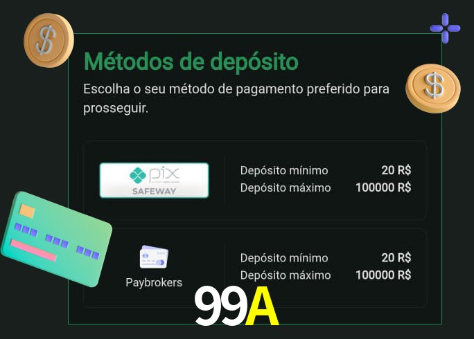 O cassino 99A oferece uma grande variedade de métodos de pagamento